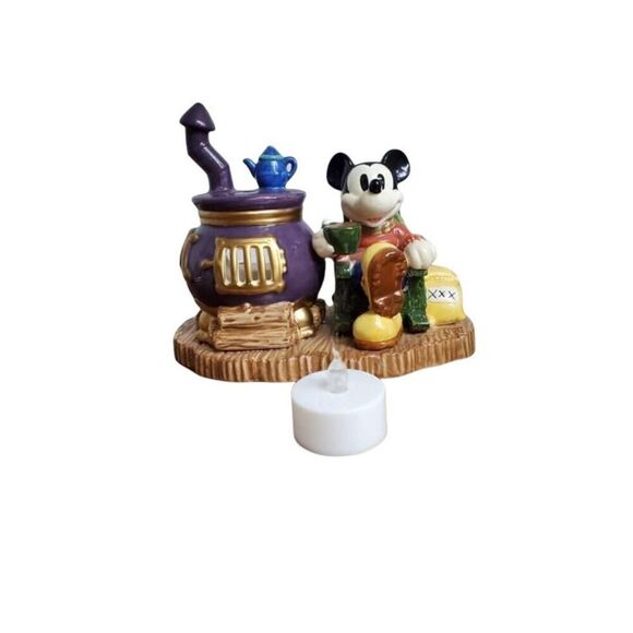 Vintage Disney Mickey Mouse Christmas Stove Candle Tea Light Ceramic Statue - Picture 5 of 9